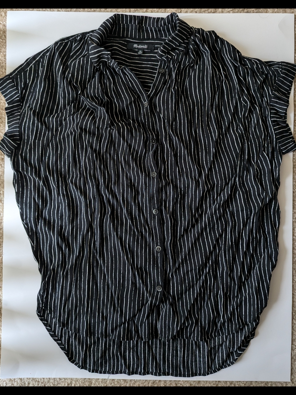 Madewell Black & White Pinstripe Button-Front Blouse.